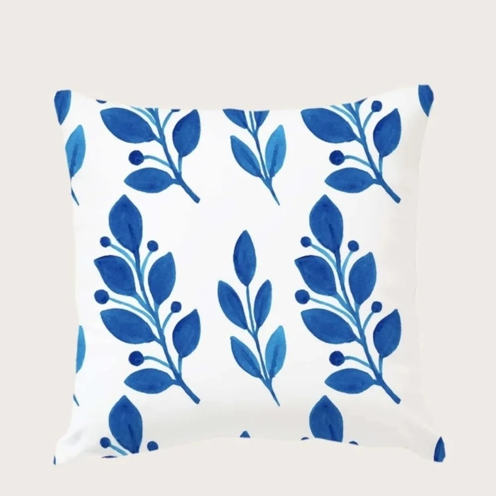 New Blue Leaves Pillow Cover